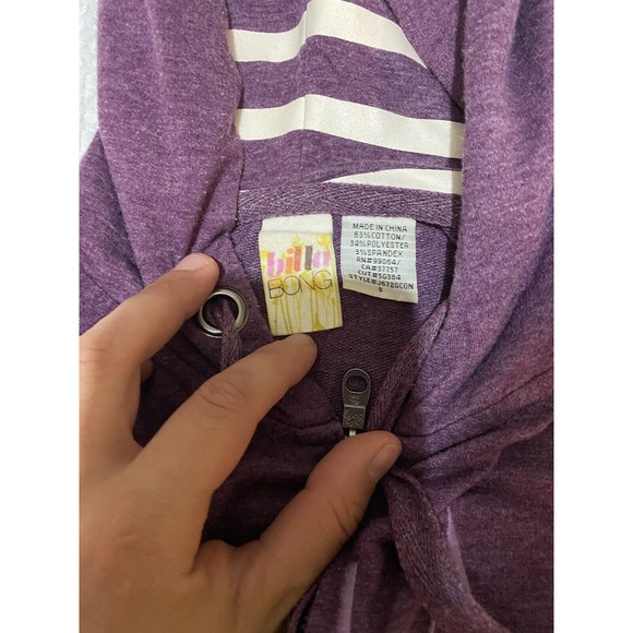 Y2K Billabong Womens Jacket Small Purple Print Hooded Zip Cotton 2000s - Picture 3 of 3